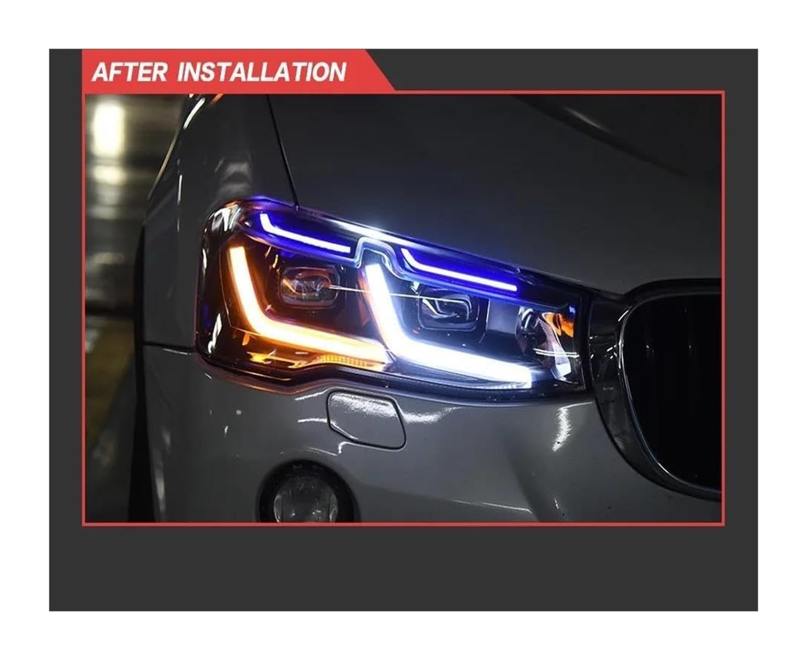 Dynamiczny kierunkowskaz do BMW X3 F25 2010-2017 i M5 przedni blok optyczny, kompatybilny z pojazdami z kierownicą po lewej i prawej stronie (2014-2017/z kierownicą po prawej stronie)