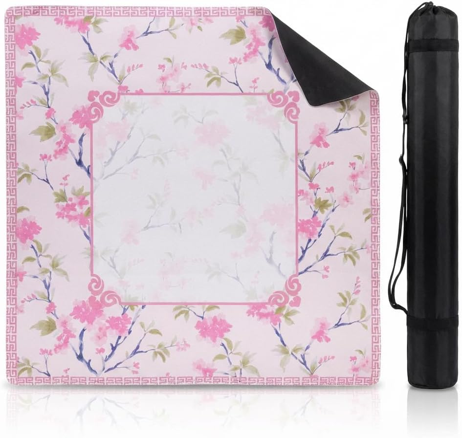 Mahjong Mat for Table – Non-Slip, Noise-Reducing & Silent Neoprene Game Mat, No Fold Marks,Ready to Use, Cover with Rules – Portable Mahjong (Pink)