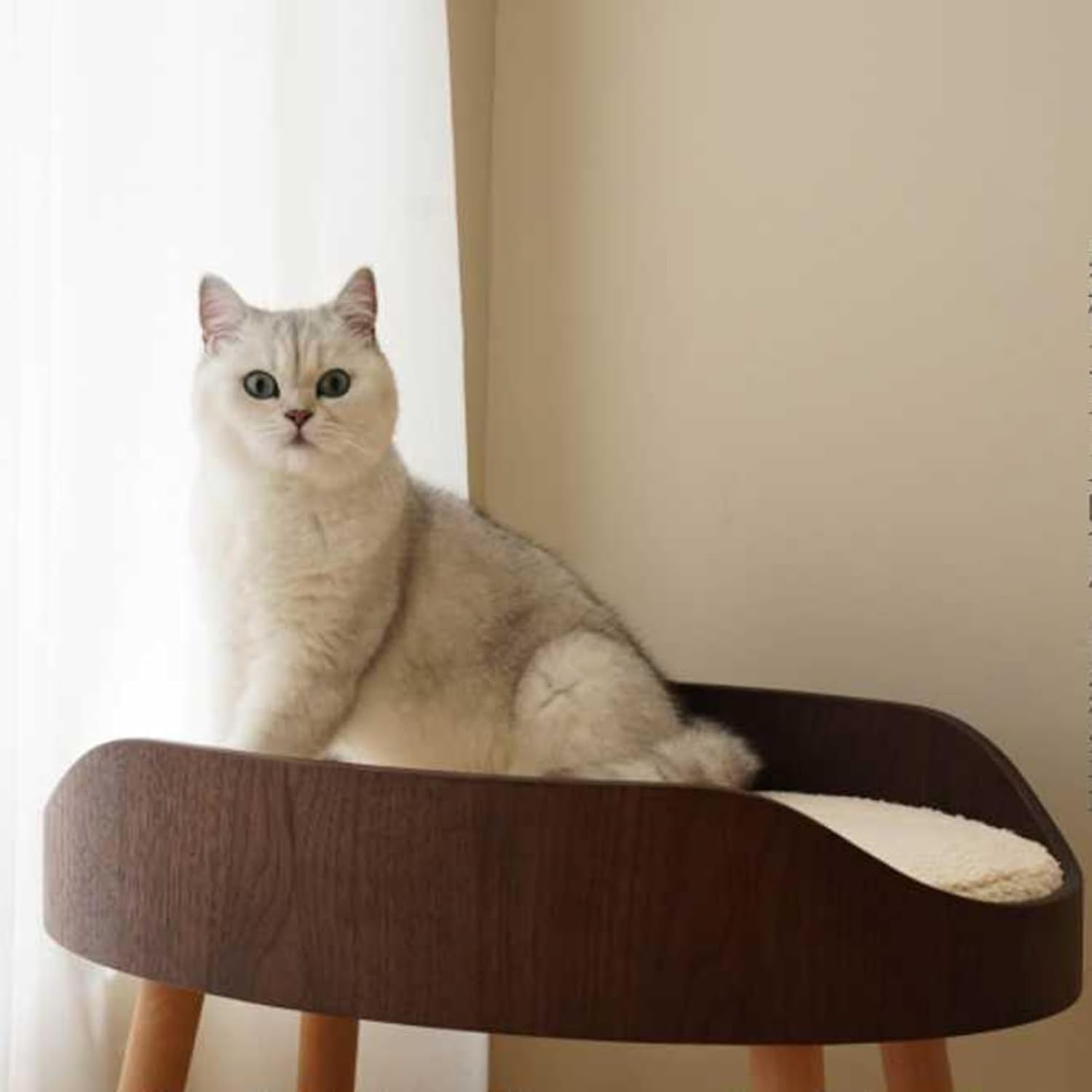 Solid Wood Pet Bed, High-Legged Cat Bed/Dog Bed, Useful in All Seasons Pet Sofa Bed, Bed with Removable with Soft Cushion(23.6x16.5x19.2in/60x42x49cm)