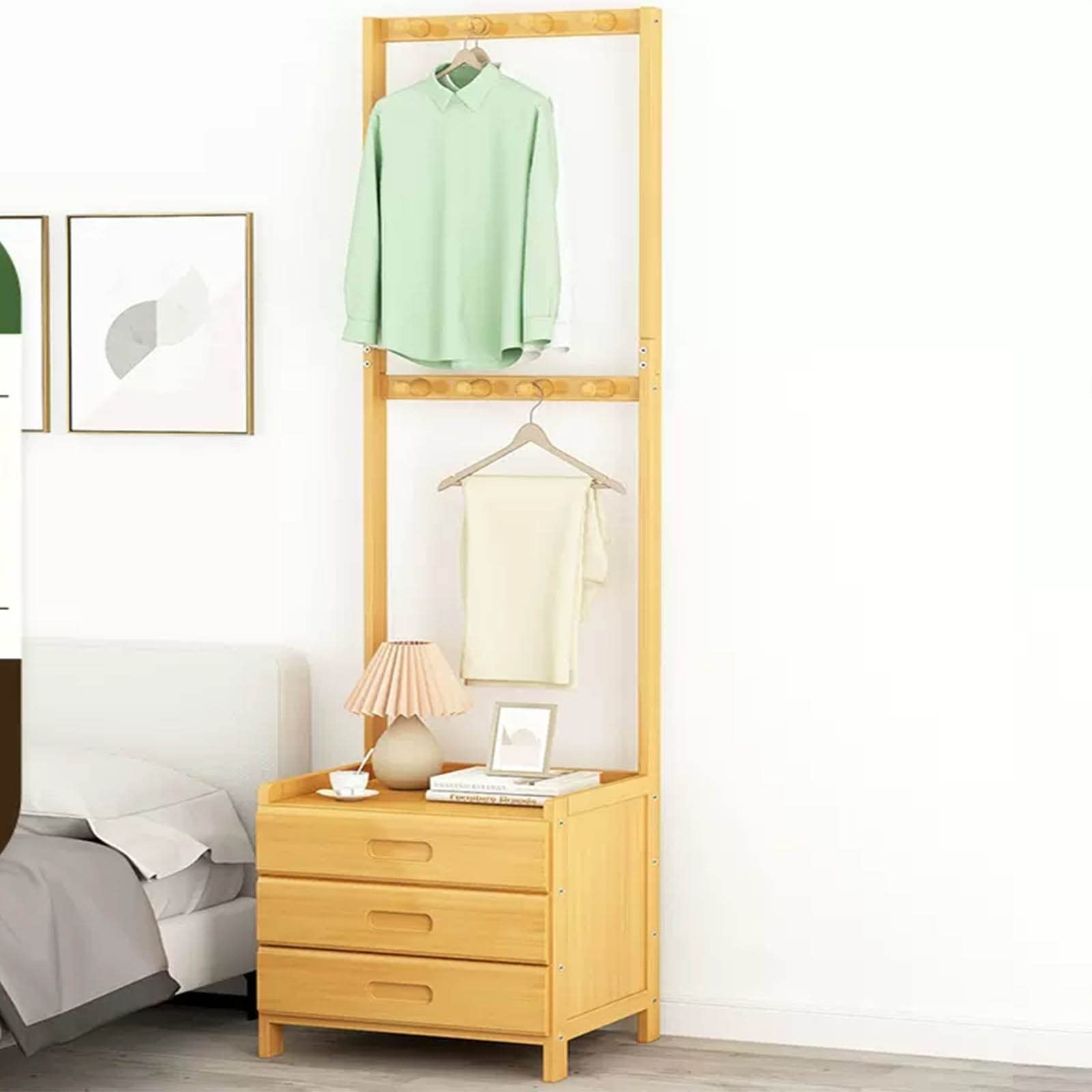 SAeWare Gancio da pavimento, appendiabiti multifunzionale per camera da letto, per appendere vestiti, sciarpe, cappelli, borse in un ampio spazio di archiviazione, giallo-b