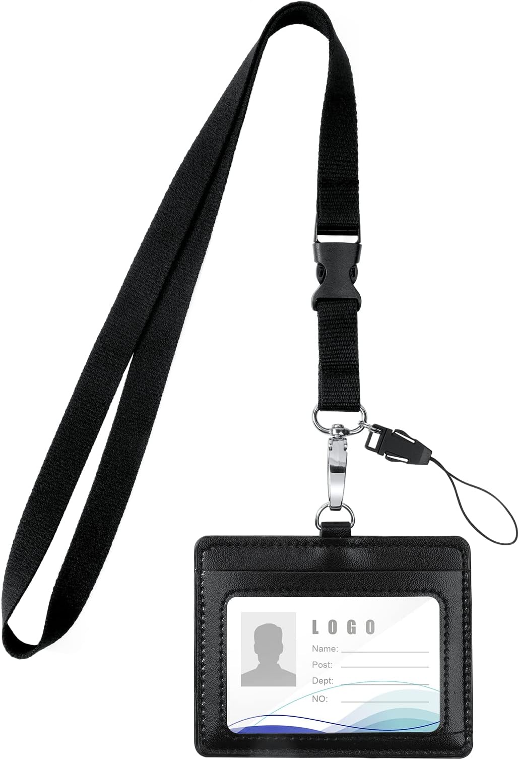 Vicloon Neck Strap Badge Holder and Lanyard, PU Card Case for ID Badges, Keys, Bus Pass (Black)