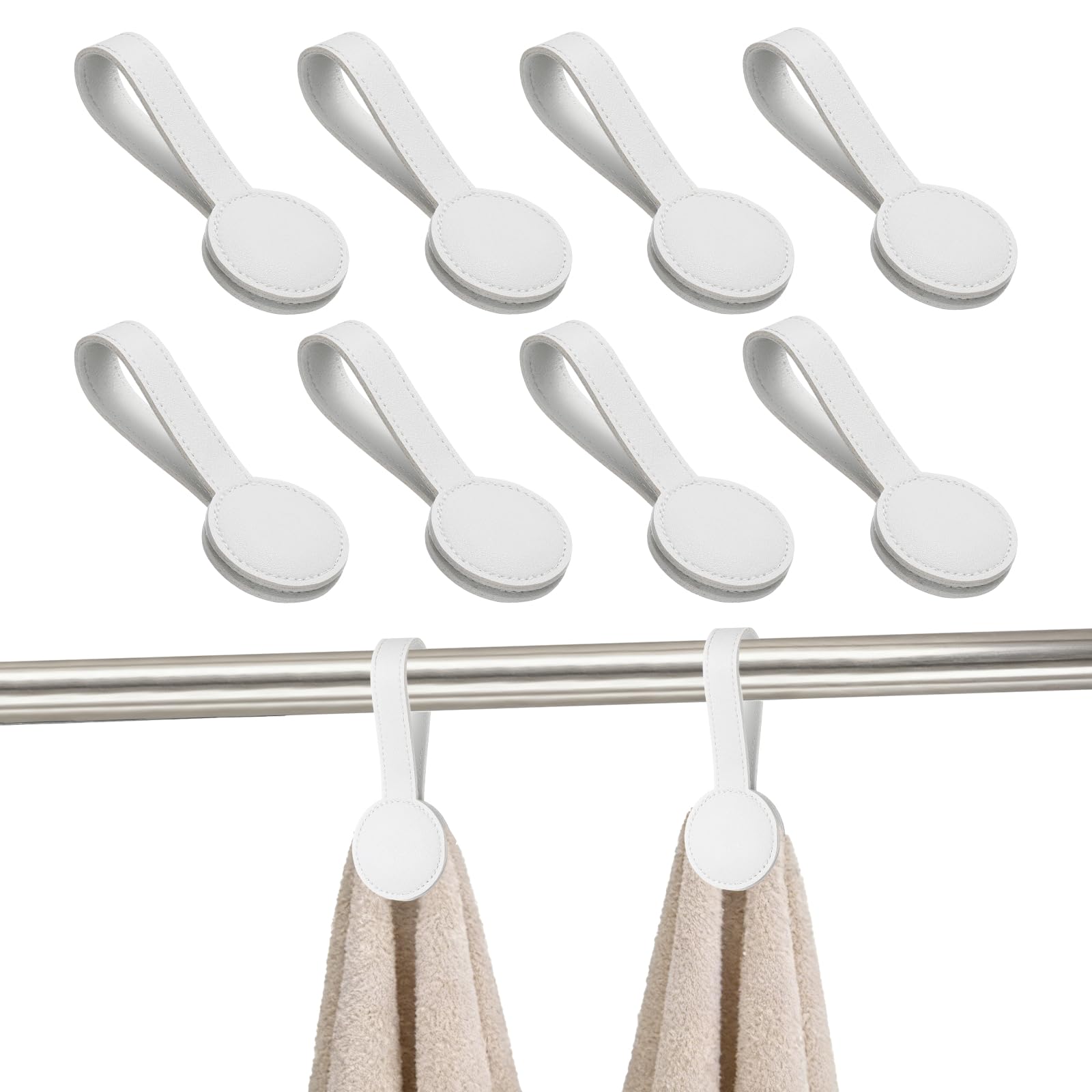 Pinces magnétiques serviettes cuisine x8 en cuir blanc pour poignée de four et barre