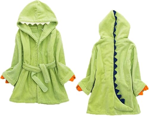 Miniatura 3 de C-YOUNG Bata de baño para niños pequeños, toalla de algodón con capucha de dinosaurio animal, verde, talla S para bebés de 1 a 3 años