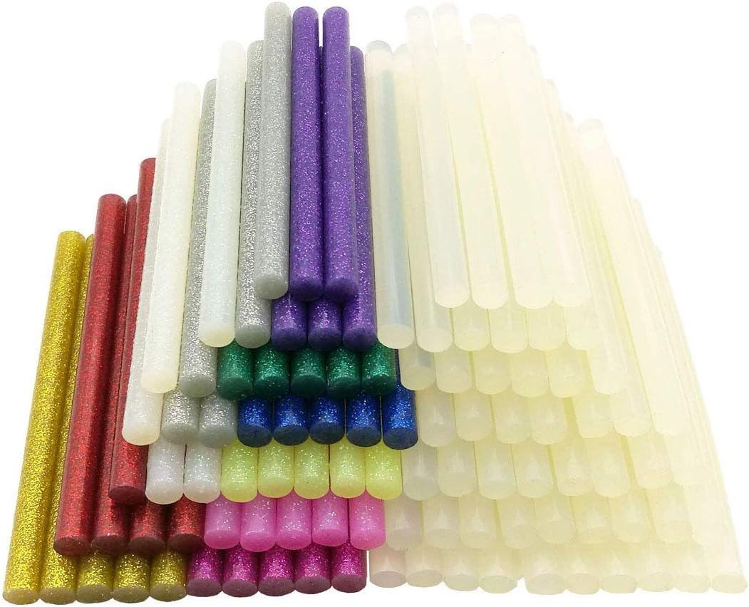 100pcs Hot Glue Sticks 7mm x 100mm for 20W Glue Gun, Ustation Ultra Clear Glitter Glue Sticks for DIY Art Craft, 11 Colors