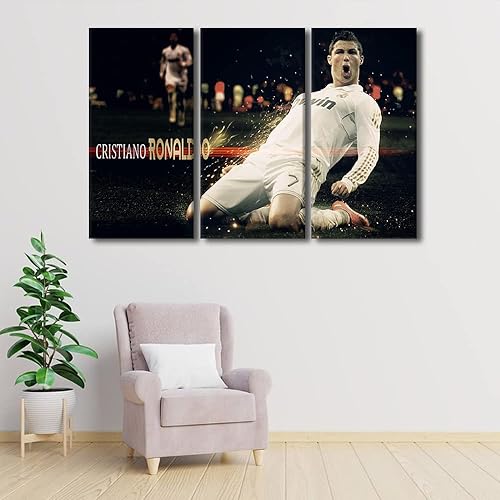 Miniatura 60 de TISHIRON 3 paneles CR7 Cristiano Ronaldo - Póster en lienzo para decoración de pared, pelota deportiva, casa moderna, para club, arena, sala