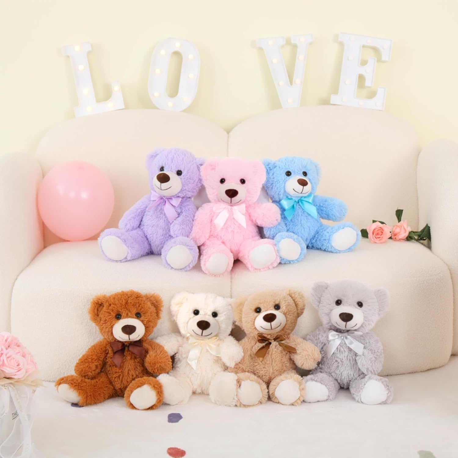 MorisMos Pack de 7 Osos de Peluche Sueltos Osos de Peluche Sueltos de 14 Pulgadas en 7 Colores Pequeños Osos de Peluche Sueltos para cumpleaños, Navidad, Halloween