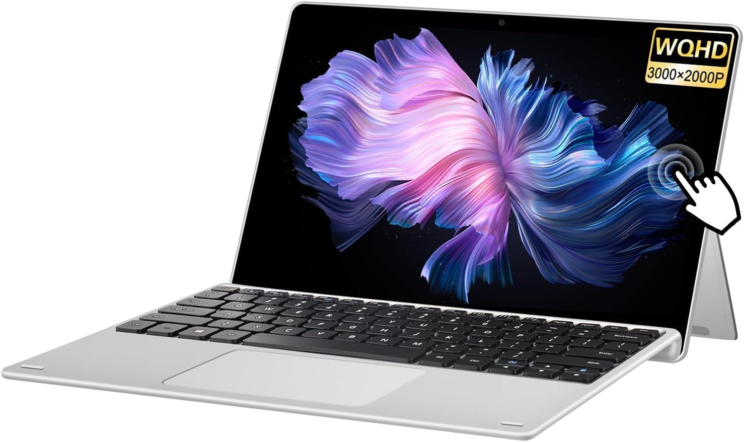 VGKE 2-in-1 Touch Screen Laptop, 12.3" 3K IPS Tablet PC with Magnetic Keyboard, Celeron J4125, Up to 2.7Ghz, 8GB RAM, 256GB SSD, USB Type-C, Webcam, Silver