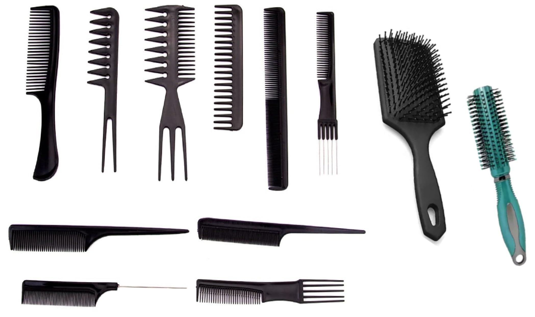 Vin® 12 Pieces Hair Brush Comb Set Paddle Detangling Brush,1 Roller Brush and 10 Hair Styling Comb for Wet, Dry, Curly and Straight Hair