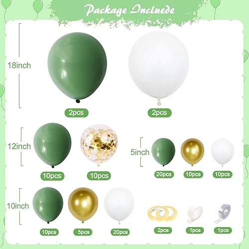 Miniatura 7 de Kit de arco de guirnalda de globos verde salvia, arco de globos verde salvia, dorado y blanco, decoración de fiesta de cumpleaños para baby shower,