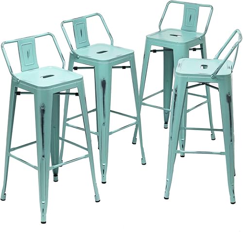 Miniatura 6 de Juego de 4 taburetes de bar de metal de 26 pulgadas, modernos taburetes de altura de mostrador con respaldo, sillas de bar industriales con respaldo