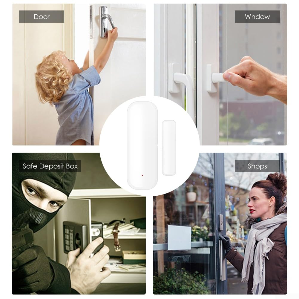 Sensor de puerta, para conexión Zigbee Detectores inteligentes de puerta abierta/cerrada, sensor de contacto de puerta inalámbrico para sistema de alarma, para sensor de interruptor Tuya (10 piezas)