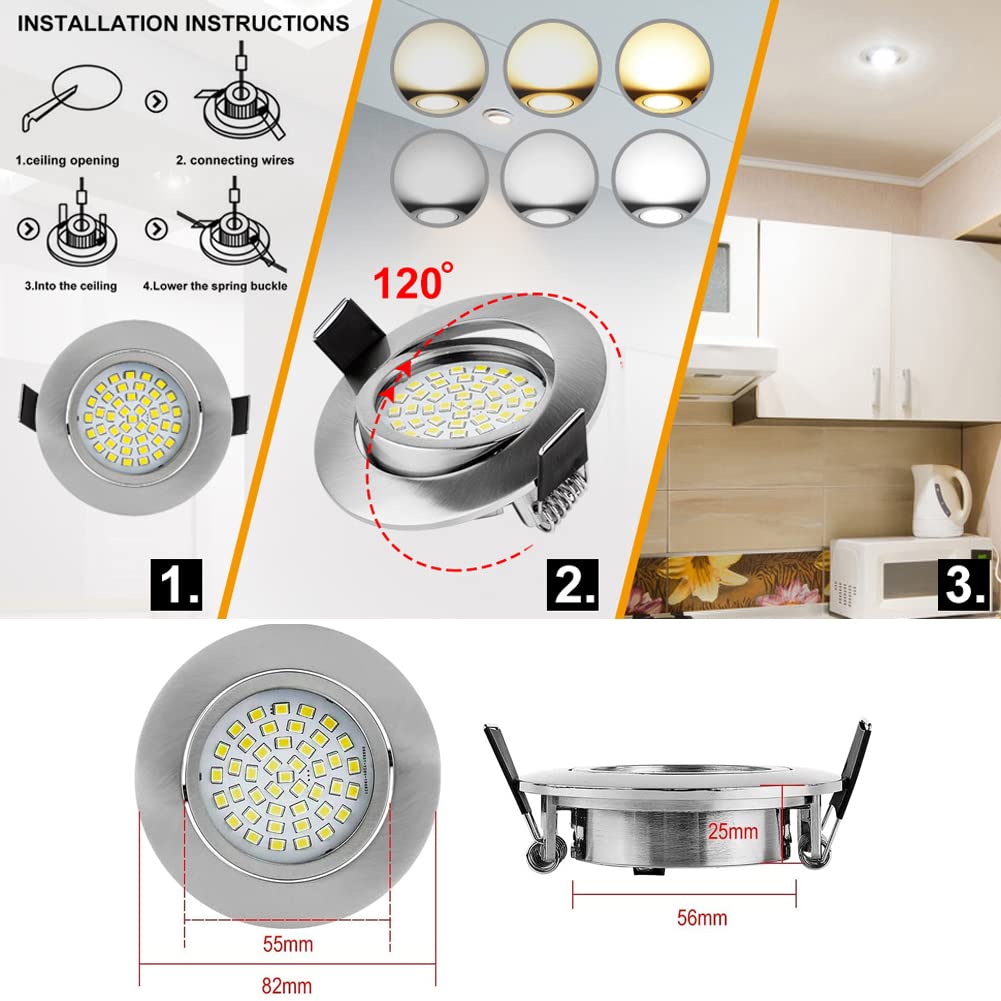 Foco Led Empotrable, Extra Plano, 5w Equivalente A 50w Incandescente Redondo Ultra Delgado Blanco Calido 2700k Iluminacion Empotrada En El Techo De 230v Para Bano Cocina Sala De Estar Pasillo