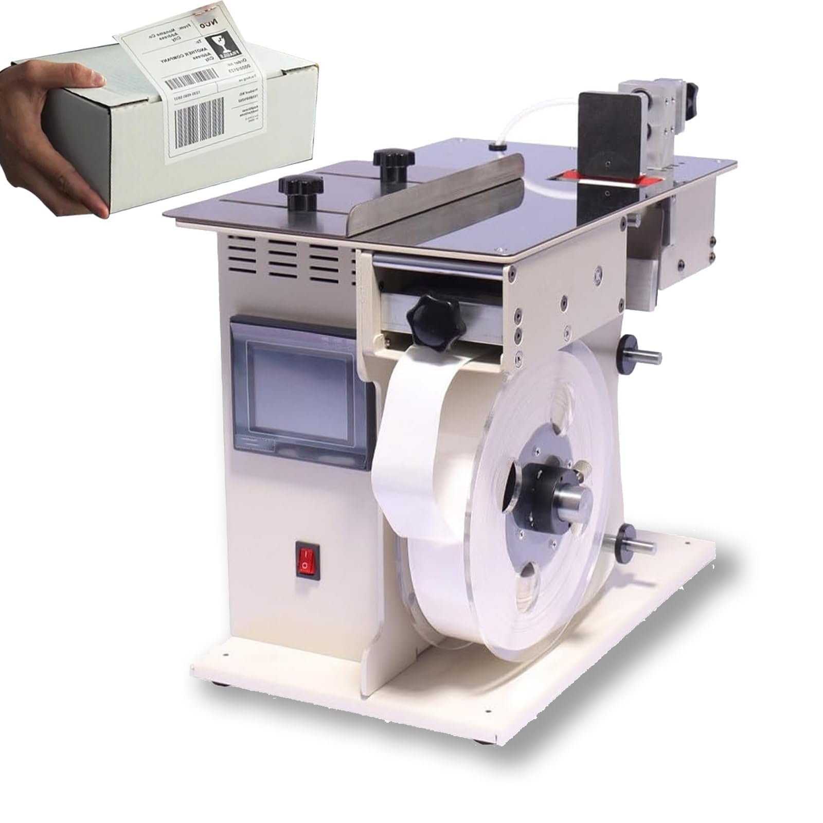 Etichettatrice semiautomatica per etichette trasparenti, ad alta velocità 0-200mm/min e lunghezza regolabile 0-100mm, ideale per applicazioni di etichettatura quadrata e rotonda