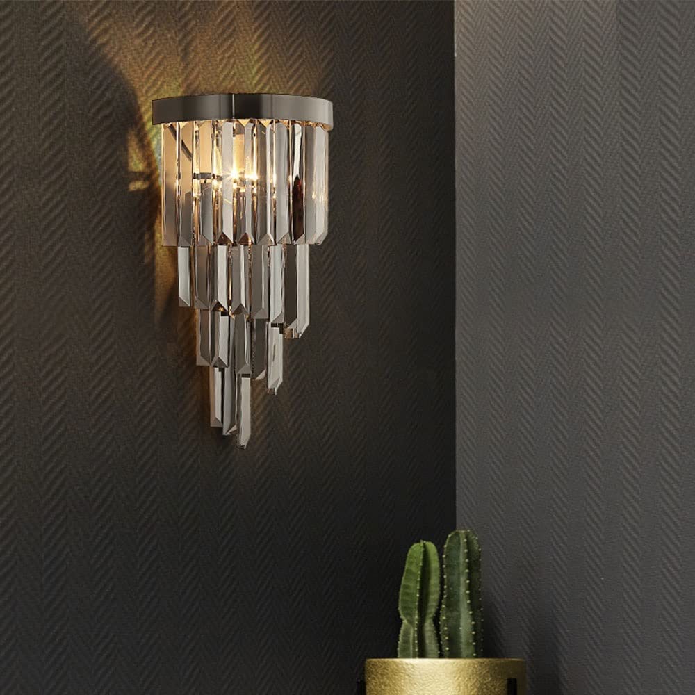 LAUMZX Modern Luxury Tiered Crystal Wall Sconce, Chrome Finish Decorative Indoor Wall Light Fixture For Living Room Dining Room Bedroom Hallway