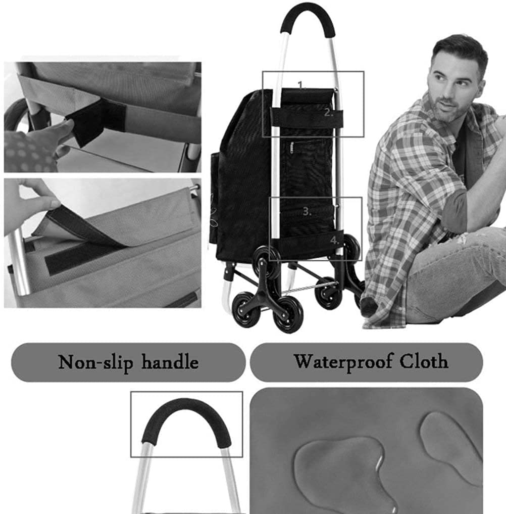 Borsa for carrello della spesa leggera e gonfiabile con carrello pieghevole resistente nero