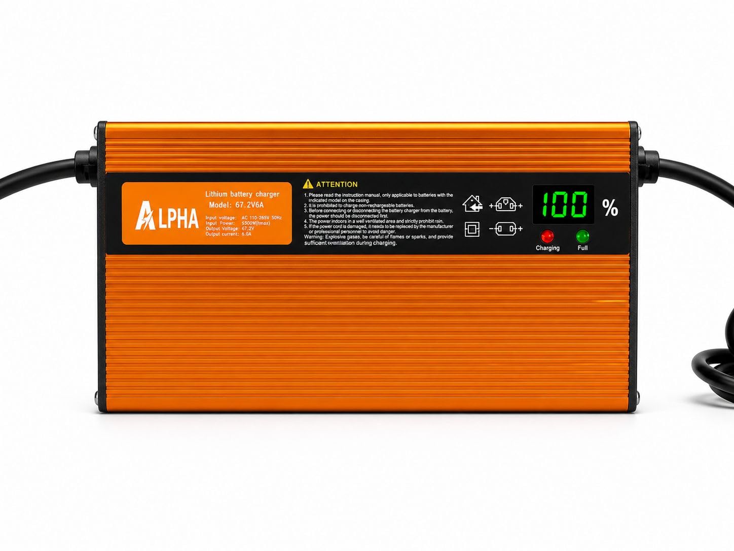 Wチャージ Ebike 60V 6A Lithium Battery Charger Alpha Brand, Output 67.2V