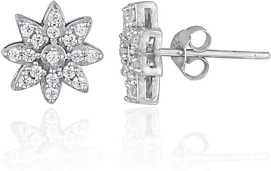 Sterling Silver Cubic Zirconia Flower Stud Earrings