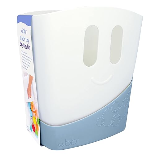 Miniatura 4 de Ubbi Organizador de juguetes de baño independiente con bandeja de secado extraíble y cuchara para niños pequeños y bebés, color azul nublado