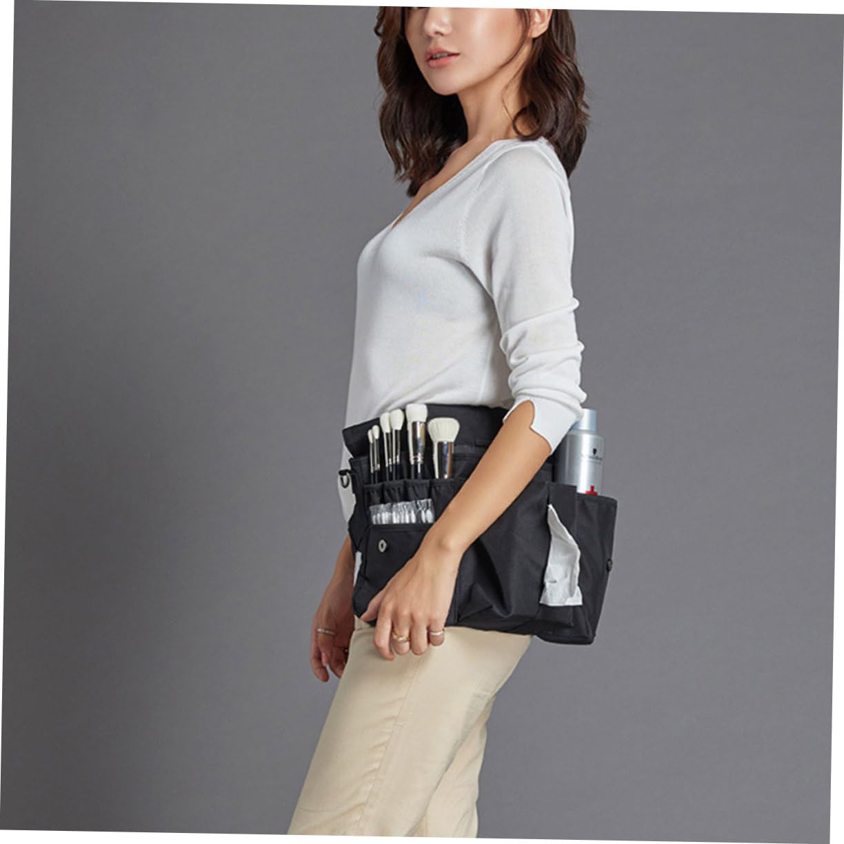 Bolsa Organizadora de Maquillaje Cinturón, Lona Negra Portátil