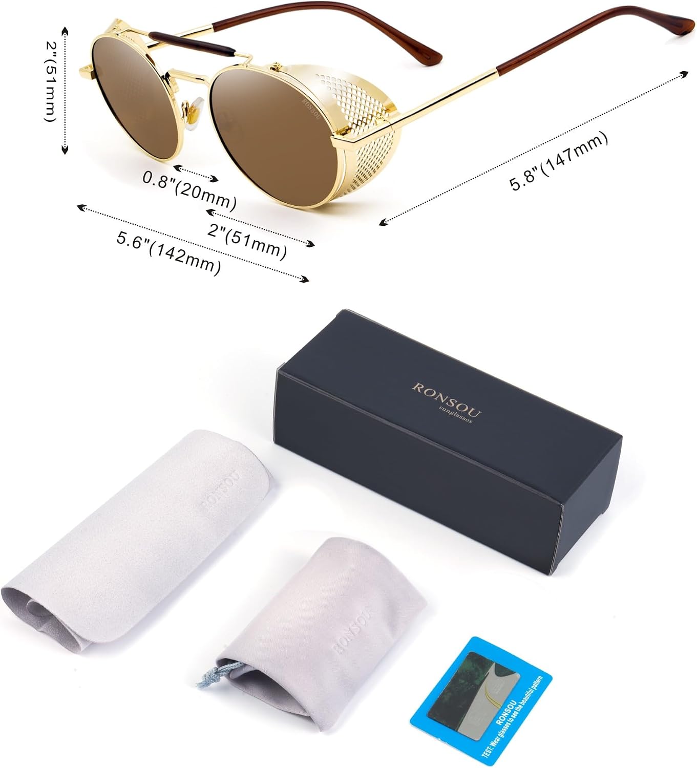 RONSOU Steampunk Round Sunglasses for Men Women, Side Shields image 5