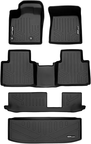 SMARTLINER Alfombrillas de suelo de ajuste personalizado, 3 filas y forro de carga detrás de la tercera fila, color negro, compatibles con