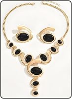 JustWearItGlowProudly Gold Black Boho Western Chunky Vintage Pendant Necklace Earrings Set - Adjustable Non-Tarnish Hypoallergenic for Women