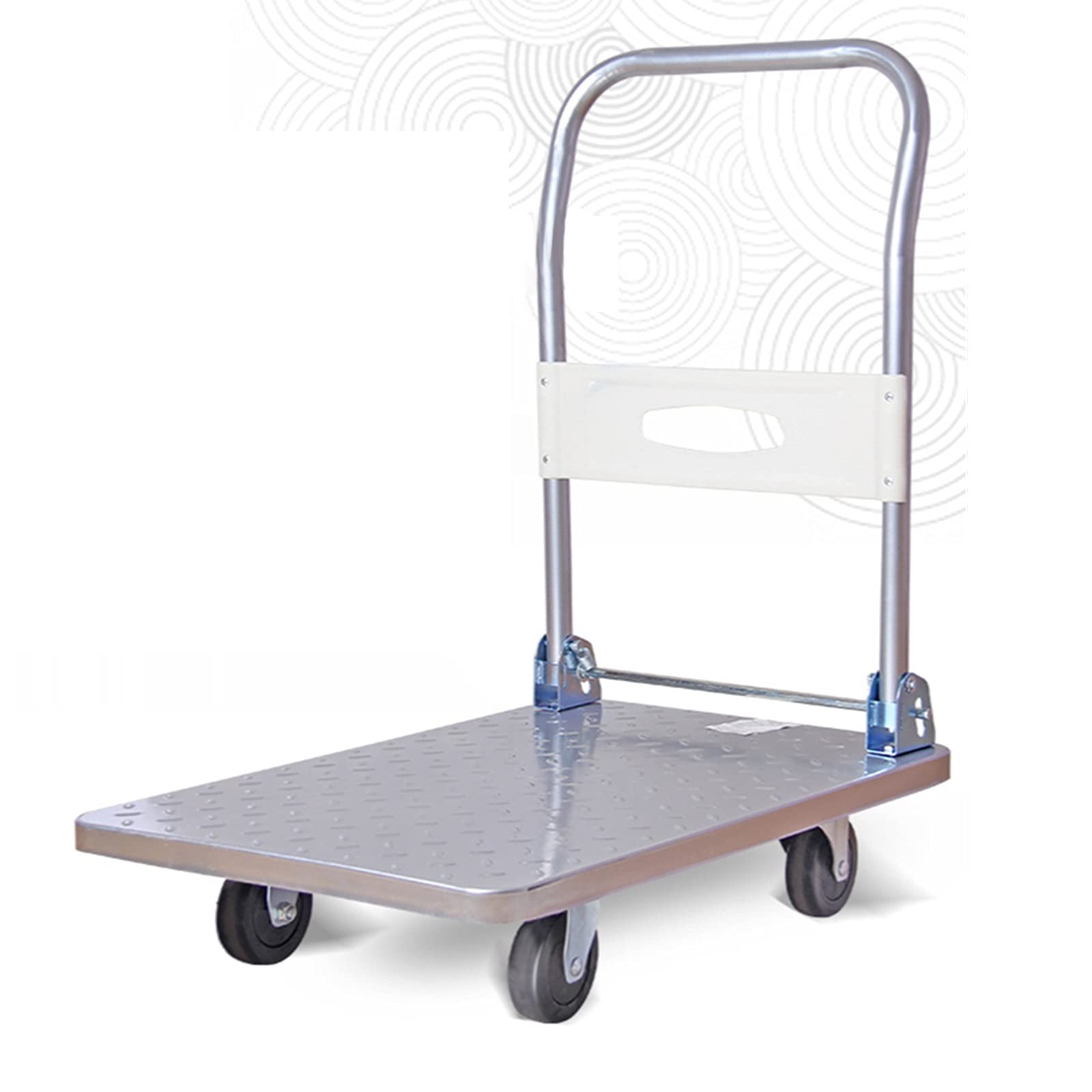 Ciężarówka platformowa Ręczny ciągnięcie Ciężki Wózek Stalowy Push Cart Ruchoma Platforma Ciężarówka Składana dla Łatwego Przechowywania i Koła Obrotowe 360 Stopni Wielofunkcyjny Wózek Płaski