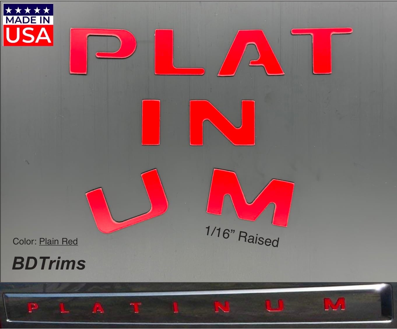 BDTrims Tailgate Raised Letters Compatible with 2018-2019 F150 Platinum Models (Red)