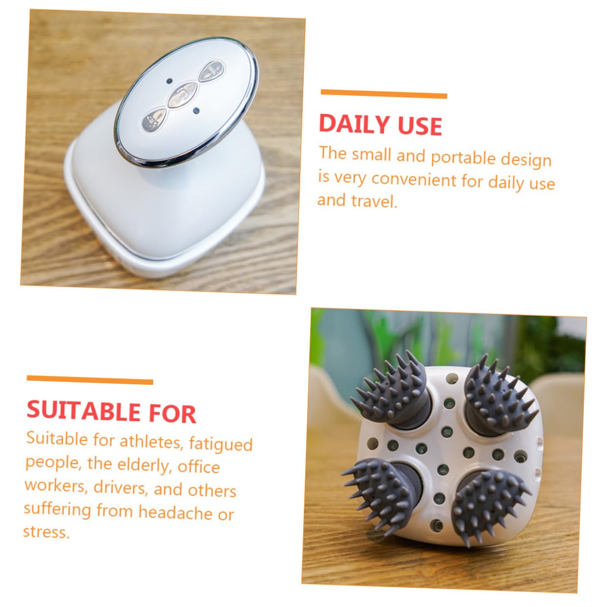 Masajeador de Cuero Cabelludo Portátil 1200 Mah Abs Silicona Blanco | 1 Juego, Diseño Ergonómico, Uso Diario y Viaje, para Conductores y Atletas