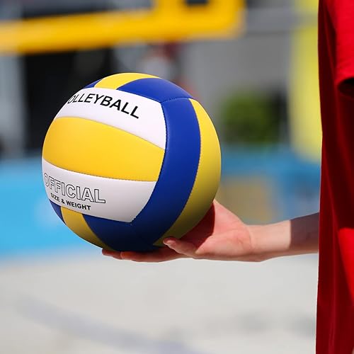 Miniatura 6 de Pelota de voleibol de tamaño oficial 5 para interiores y exteriores, para juego, gimnasio, entrenamiento, playa, juego ligero, suave, paquete de 3