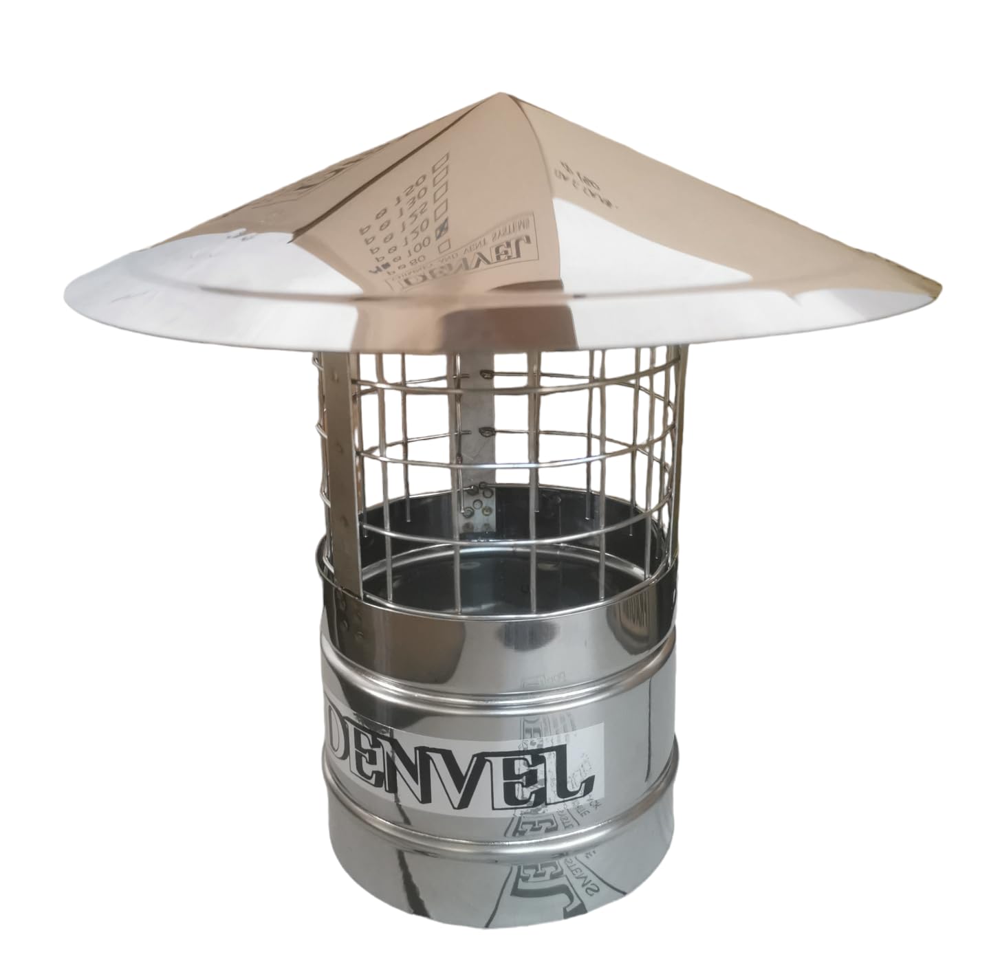 Comignolo acciaio inox 120 mm con protezione anti-uccelli – cappello parapioggia per tubo fumi, camino & ventilazione con griglia anti-uccelli – Denvel®