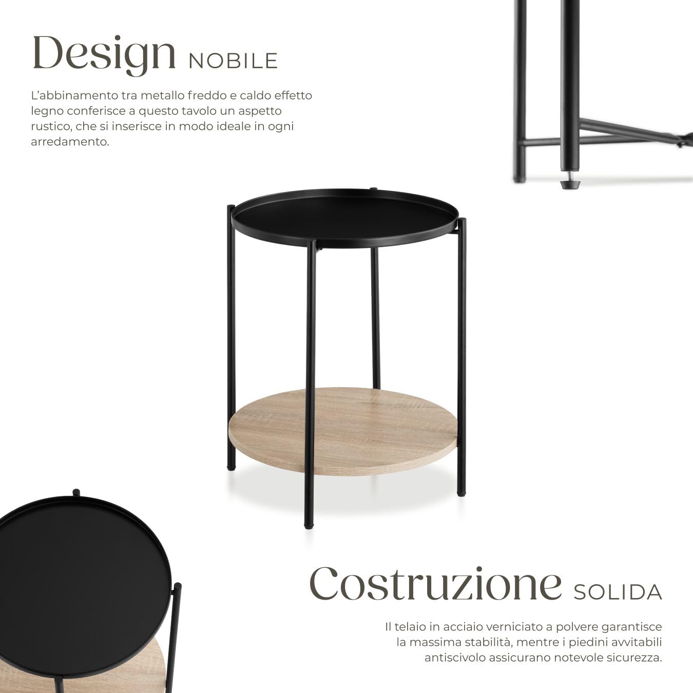 tectake® Tavolino Salotto Tondo 45,5x54,5cm, Tavolino da Divano o Comodino Stretto, Ripiano Vassoio, Soggiorno, Casa, Ufficio per Libri, Lampade, Computer Portatile, Bevande - Legno Industriale Chiaro