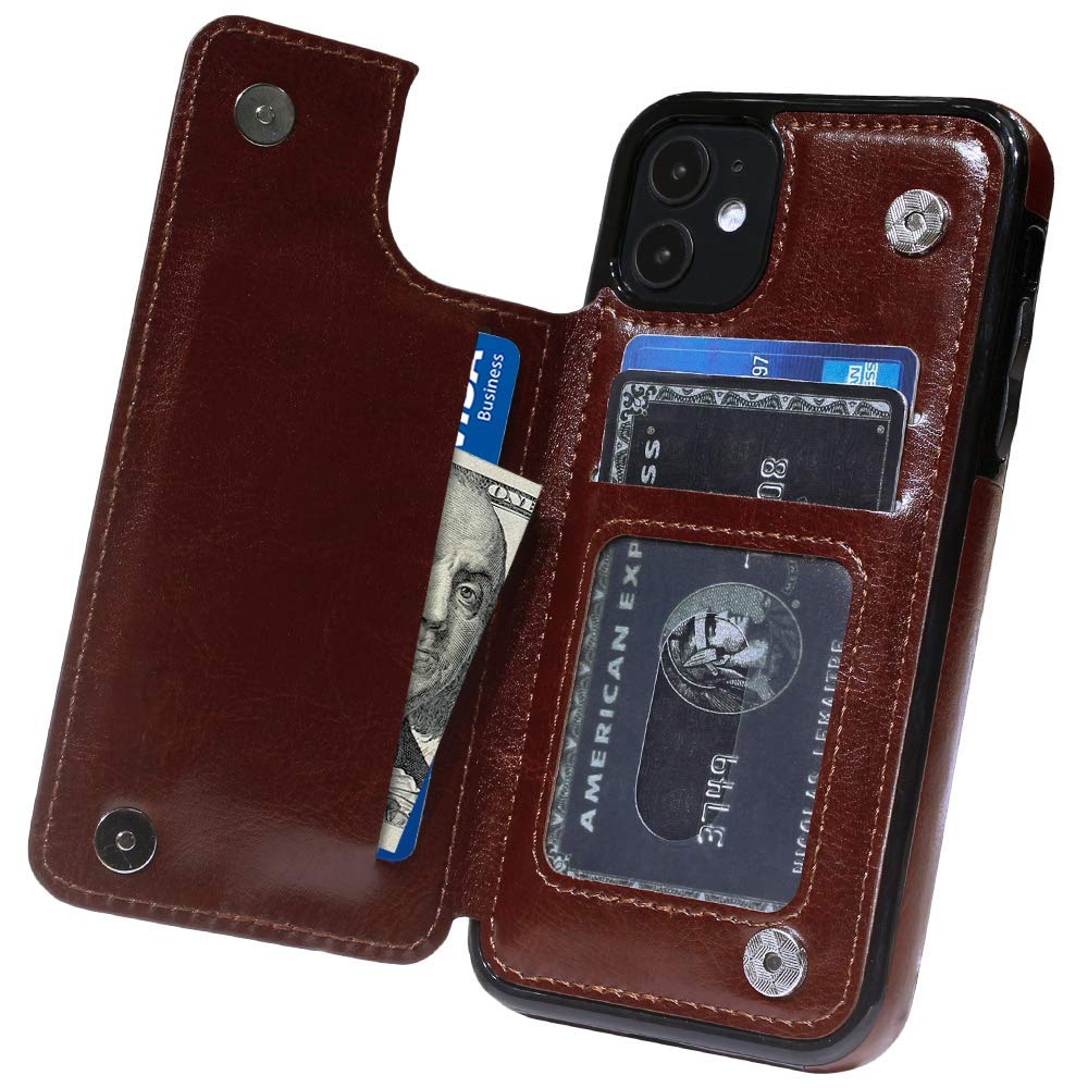 MIDOLA Wallet Case for iPhone 12 Mini with Card Holder Cover Flip Cell Phone Money Clip Premium PU Leather Kickstand Card Slots Double Magnetic Shockproof Slim Protective Purse 5.4 Inch Brown
