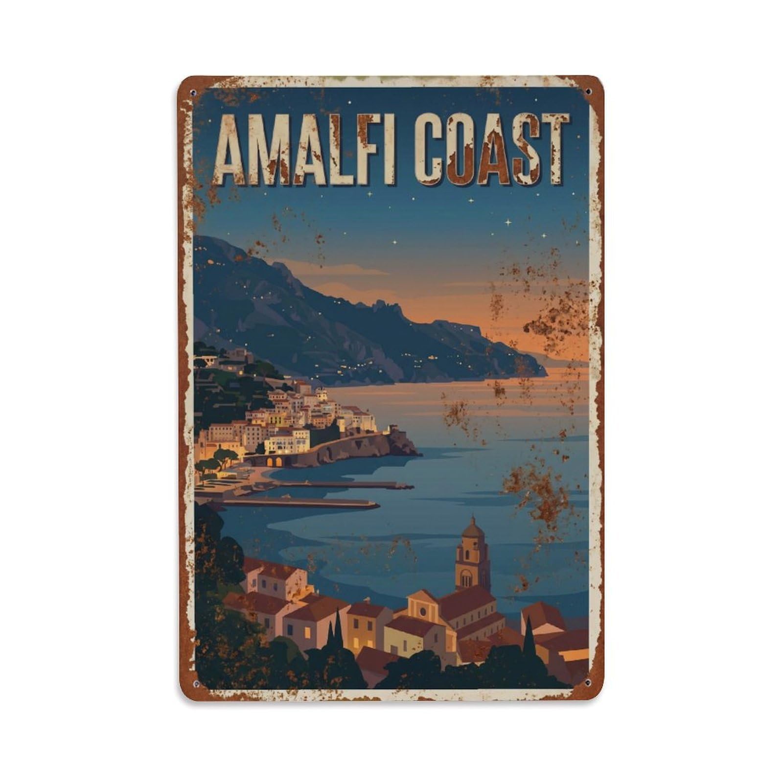 Vintage Travel Evening Italy Coastal Metal Tin Sign