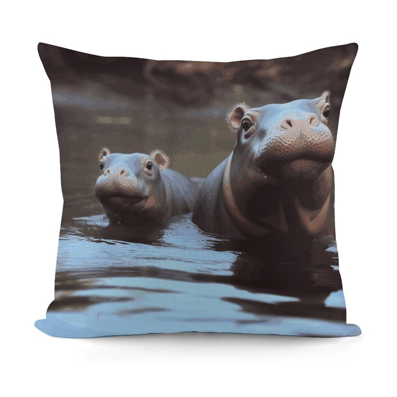 JTREHY Hippos Pillow Covers Decorative Throw Pillow Covers Soft Decor Couch Cushion Case Modern Square Pillow Cases Summer Pillow Cover for Sofa Living Room 18x18 in