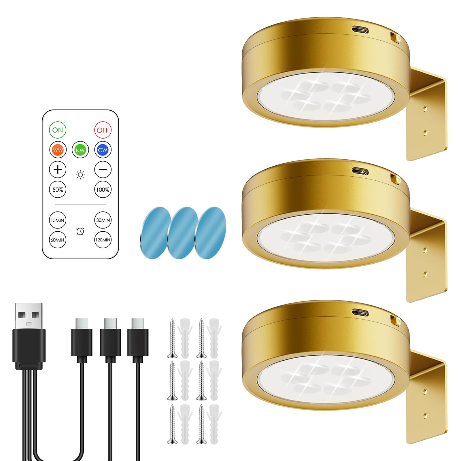3 Pezzi Luce per Quadri a Batteria Telecomando, Lampada da Parete con Telecomando, Illuminazione Dell'Immagine Senza Fili, Ricaricabile USB Lampada da Muro, Dimmerabile, per Quadri, Vetrine