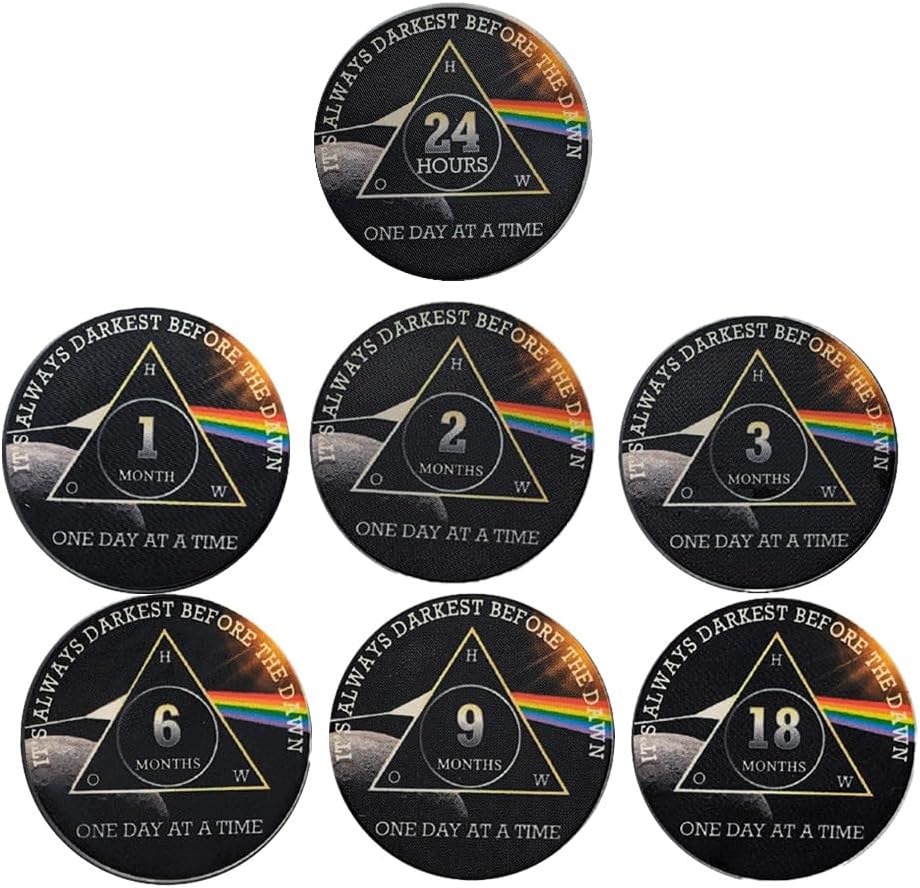 (7) Pack Dark Side of The Moon 24hrs to 18months Sobriety AA Chip Set