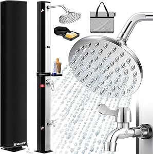KESSER® Solardusche 35 Liter Solar Gartendusche | warmes Wasser max. 60°C | Pooldusche ohne Stromanschluss | Campingdusche Regenduschkopf, Wasserhahn, Schlauch-Anschluss inkl. Ablage, Cover & Tasche