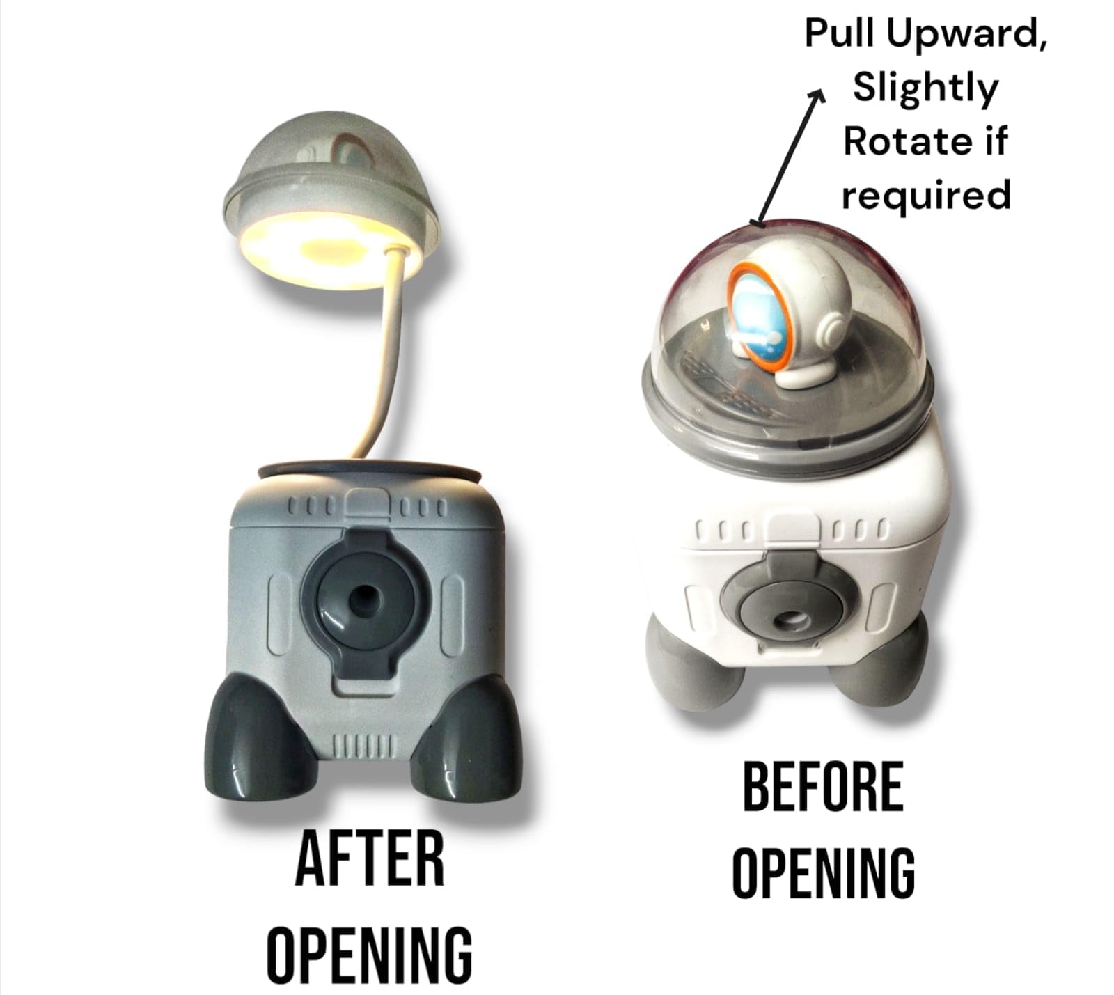 CARU CRAFT Desk Lamp Cartoon Shaped Manual Pencil Sharpener, Table Sharpener Machine with Rechargeble LED Light Table Lamp for School, Office, Stationery Gift for Birthday (Space Grey) 3