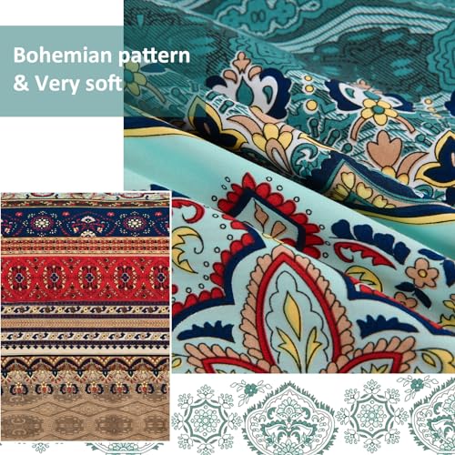 Image of Cottolester Boho King Size Comforter Set 8 Pieces,Green and Brown Bohemian Striped Bed in a Bag,Floral Soft Microfiber Bedding Comforter Set