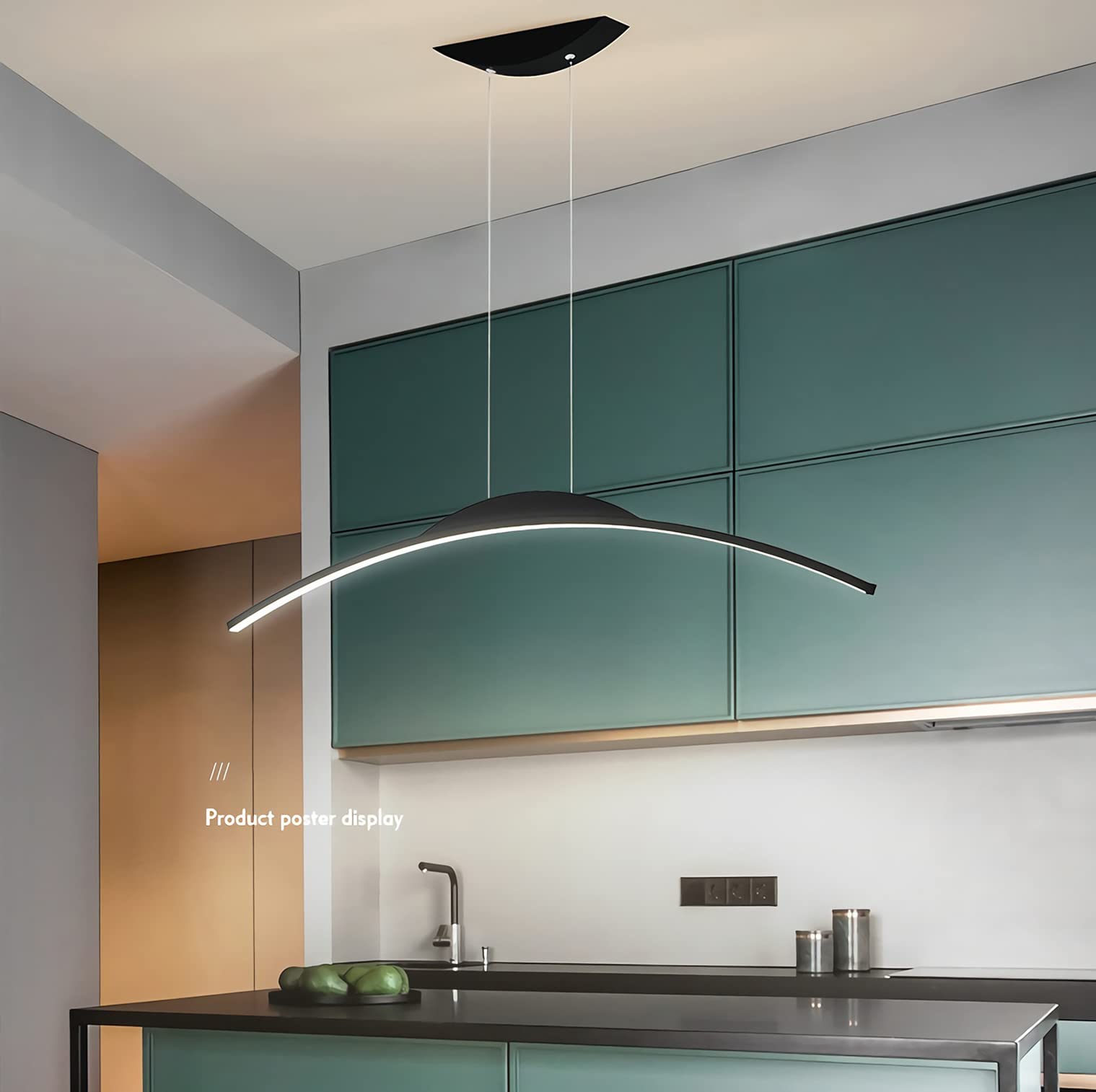 Dimmbare LED Hängeleuchte Moderne Esstisch Pendelleuchte mit Fernbedienung Pendellampe Bogen Design LED hängende Leuchte Höhenverstellbar für Esszimmer Küche Wohnzimmer (Schwarz, 150cm)