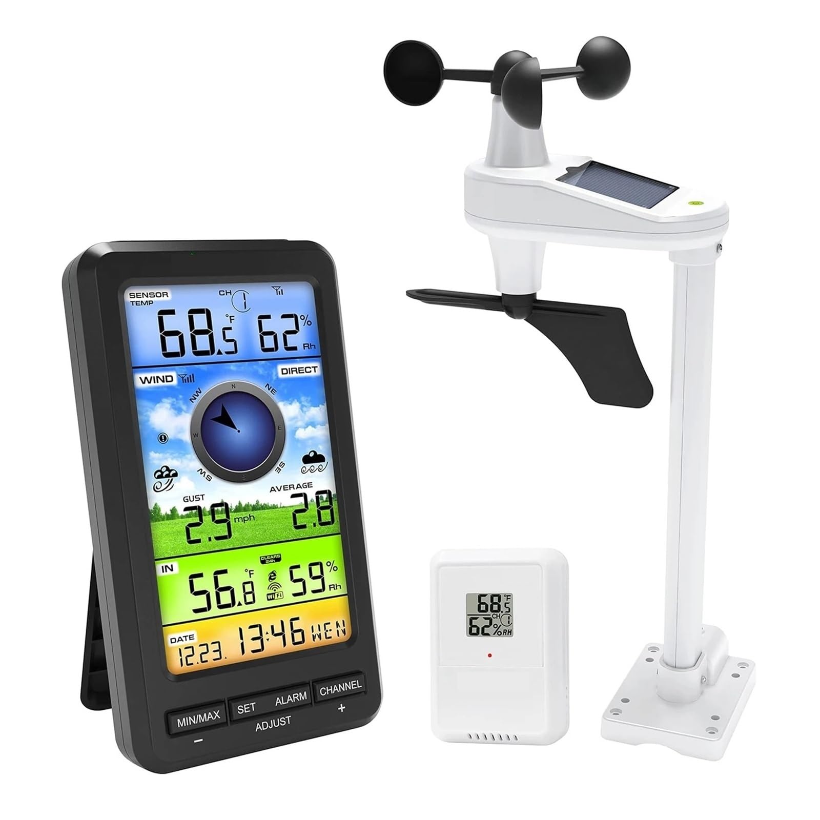 Stazione meteorologica, Stazione Meteo Professionale con Anemometro Solare, Misuratore di Velocità del Vento Wireless