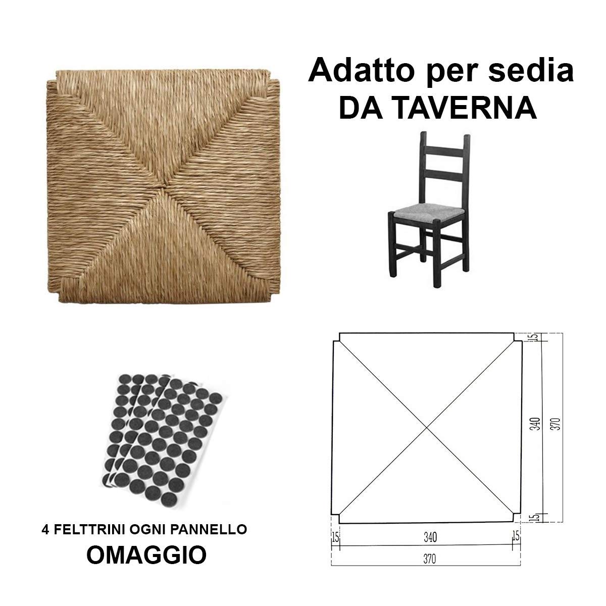 Juego de asientos de paja para asiento de repuesto, marco inferior para sillas de paja, silla Venecia, Pisa, Paesana, varios modelos + feltrinos de regalo (4, marco de paja [mod. 998 cm