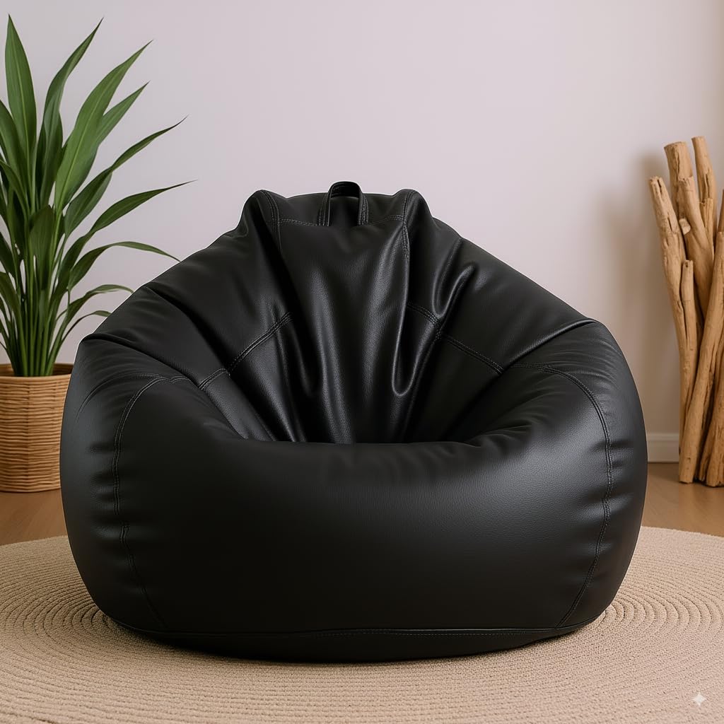 Filled with Beans Faux Leather Bean Bag Chair | Premium Comfortable Durable Stylish Bean Bag for Adults & Kids | Perfect for Living Room, Bedroom, Gaming, Study & Home Decor (Black, 4XL)-image-21