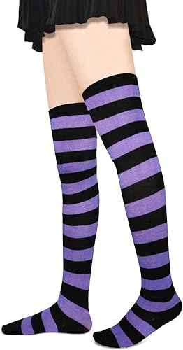 Miniatura 7 de Benefeet Sox Calcetines altos hasta el muslo a rayas para mujeres y niñas, calcetines altos por encima de la rodilla, calentador de piernas, brazos