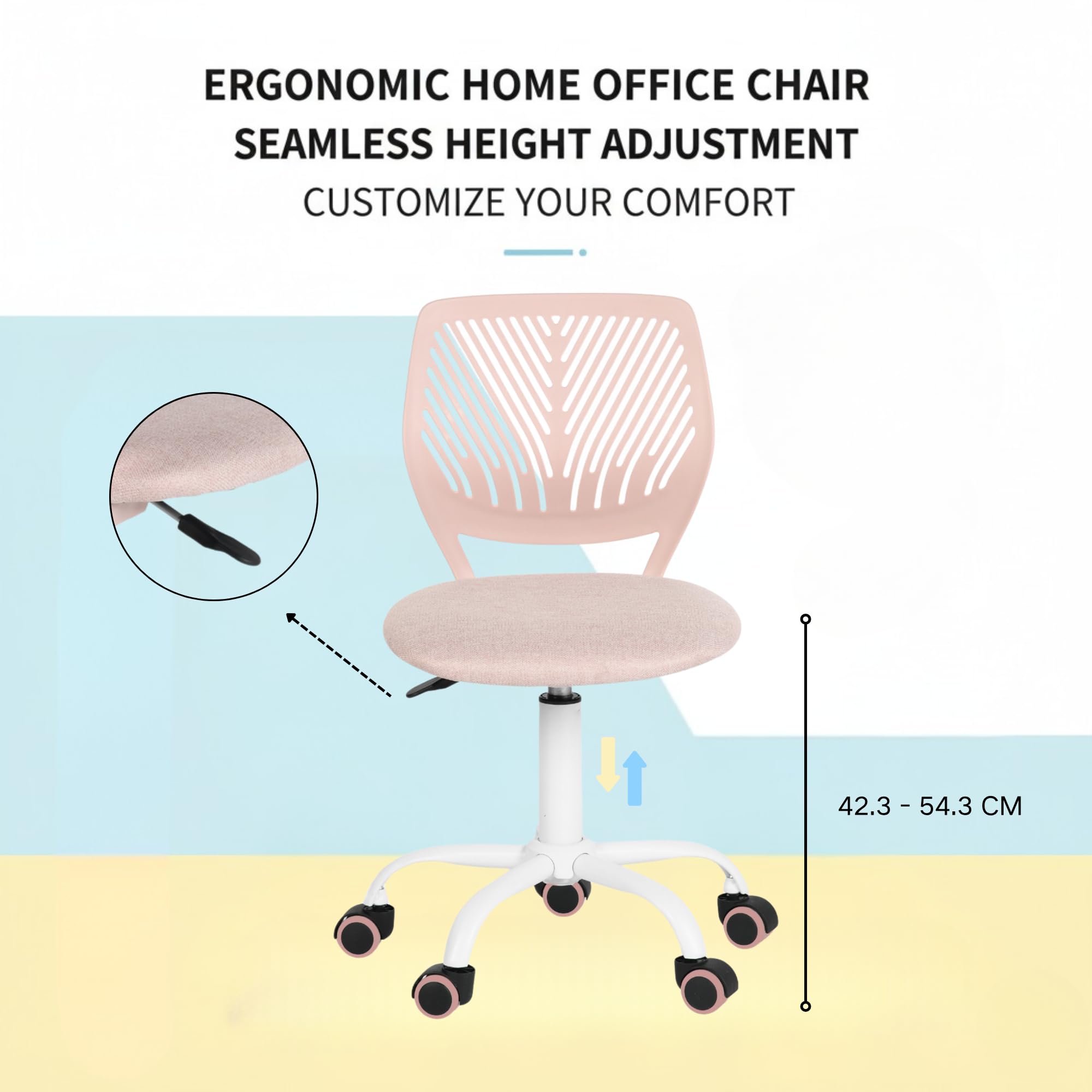 Homy Casa - Silla de escritorio de tela ergonómica giratoria sin reposabrazos, altura ajustable, silla de oficina en casa para niños y adolescentes, rosa Morandi