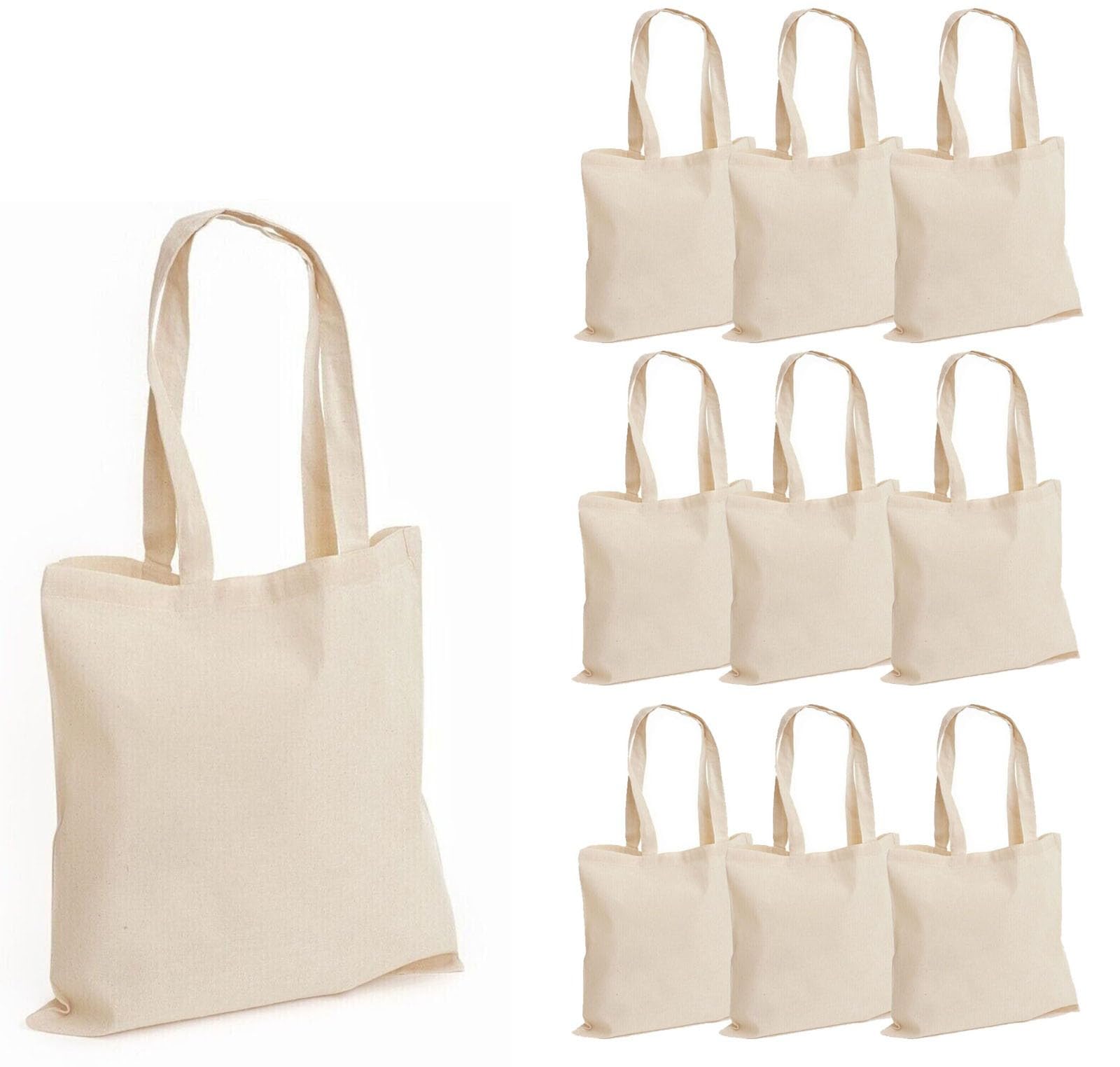 100% Cotton Canvas Reusable Shoulder Tote Bag Natural Colour with handle for Shopping Grocery Handbag Eco-Friendly Organic material decays and compost easily recyclable (Natural 10 Pack)