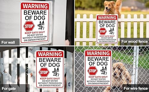 image for Multiwins 2 Pack Beware of Dog Signs, 13x9.9 inch Reflective Tin Sign 