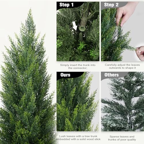 Artificial Topiary Cedar Trees 4FT Tall 2 Set, Outdoor Indoor Faux Pine Shrubs Plants, Realistic Fake Plants Front Porch Decor, Artificial Bushes Cypress for Home Front Door Offices