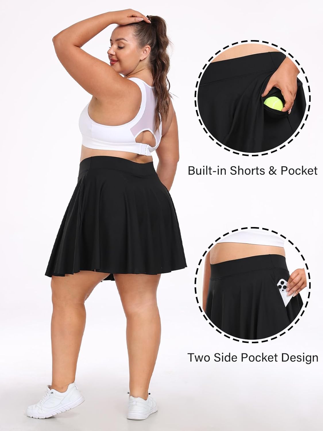 Moon Wood Plus Size Knee Length Golf Skirts for Women 20" High Waisted Athletic Tennis Skorts for Travel Daily - Image 4